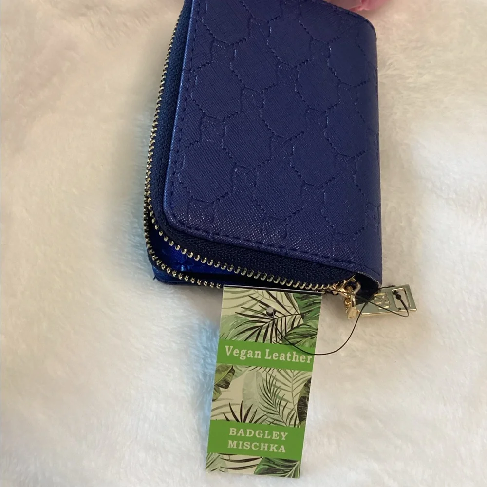 Badgley Mischka Zip Around Wallet Electric Blue Monogram Vegan Leather NWT Glam - Picture 4 of 6